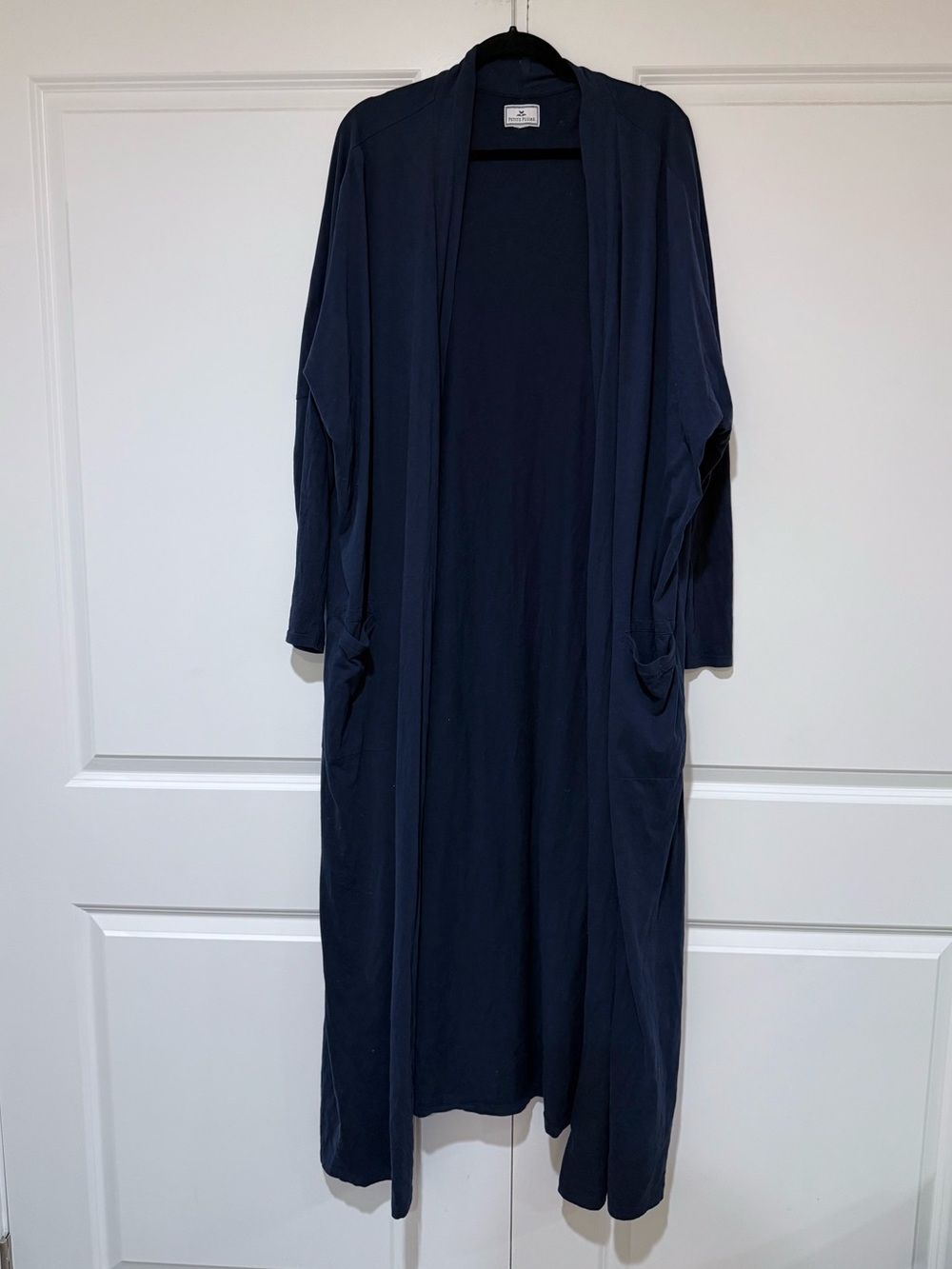 Women's Petite Plume Long Open Front Luxe Pima Cotton Duster Robe - Navy